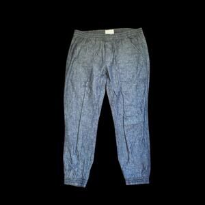 Sun Stone Linen Blend Blue Stonewashed Woven Jogger Pants, Men's Size XL